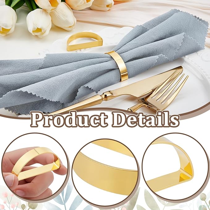 Peacoblue 30Pcs Gold Napkin Rings Holders Modern Stainless Steel Semicircle Napkin Ring Holders for Table Decor Settings, Vintage Napkin Ring for Wedding Christmas Thanksgiving Day Party