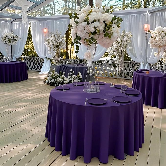 8 Pack Round Tablecloth 90 Inch Purple Tablecloth for Round Tables, Washable Polyester Table Cloth Stain and Wrinkle Resistant Decorative Table Cover for Wedding Party Dining Banquet