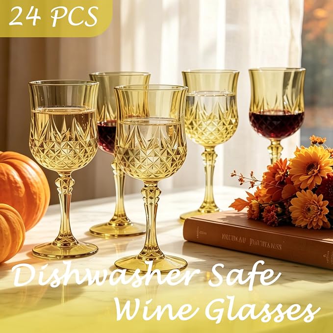 24Pack Plastic Wine Glasses, 7oz Vintage Goblets - Image 4