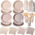 Yaomiao 168 Pcs Gingham Plates and Napkins Beige Plaid Disposable Dinnerware by Yaomiao