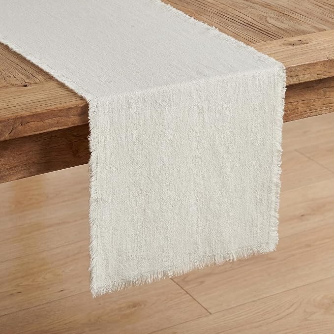 14 x 108 Inches Frayed Edge Table Runner, 270G Heavyweight Sand Washed Slub by KINGSTONE