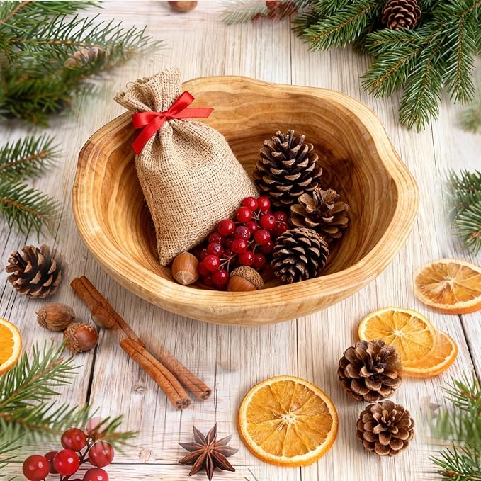 Handmade Wooden Decorative Fruit Bowl 8-10in - Irregular Wood Bowl for Kitchen Counter,Wooden Serving Bowl for Salads Snacks Keys and Home Decor (8-10in/20-24cm)