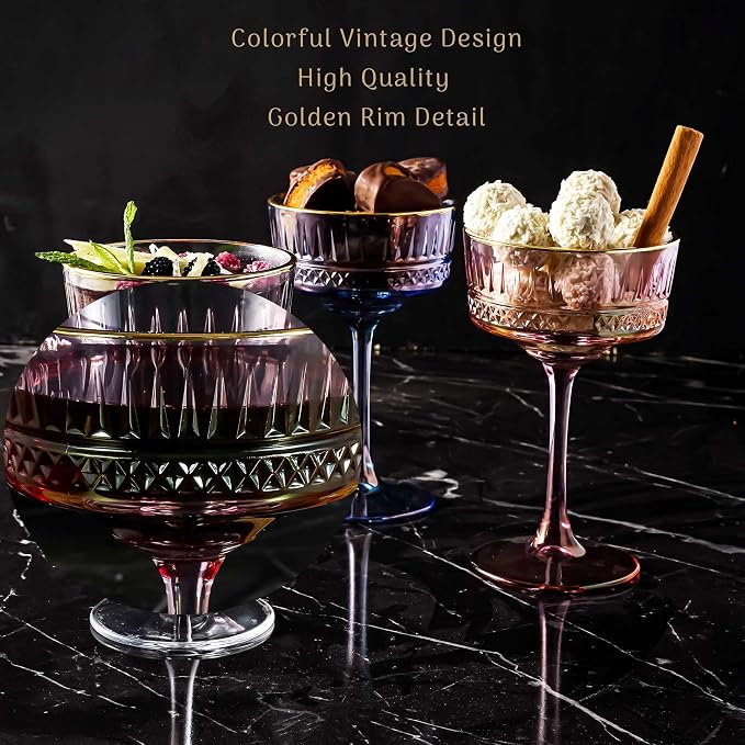 Vintage Coupe Glasses Set of 4, Wine Glasses, Long Stem Glassware - Image 5