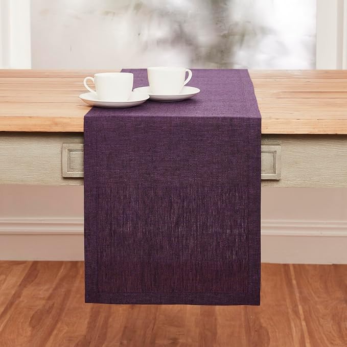 Solino Home 100% Pure Linen Table Runner Grape Long, Athena 14 x 132 in | Table - Image 2