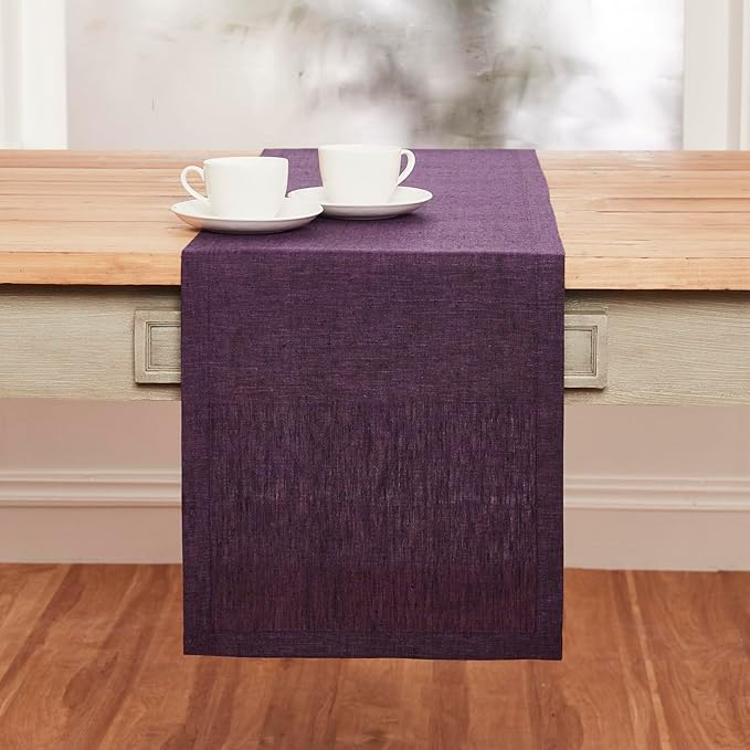 Solino Home Linen Grape Table Runner 108 Inches Long - Athena, 100% Pure Linen Dining Table Runner 14 x 108 Inch for Winter, Valentines, Spring, Easter
