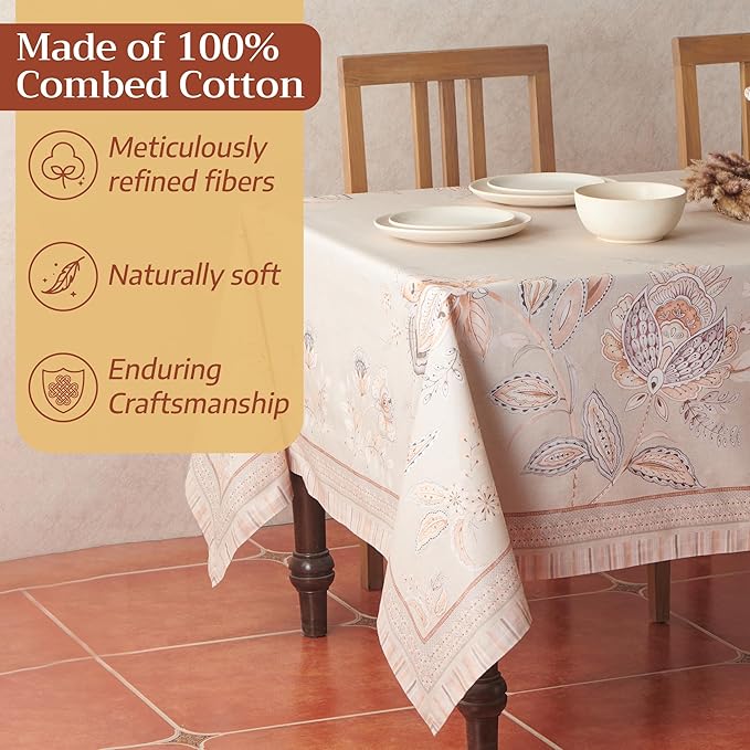 Maison d' Hermine Premium Table Cloth Rectangle Table 100% Combed Cotton 120 x 70 Inches Tablecloth Reusable Decorative for Dining Room, Farmhouse, Home, Party, Festive & Wedding - Society Florals