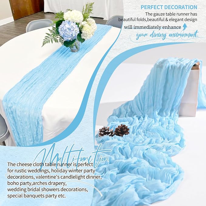 4 Pack Cheesecloth Table Runner 10FT Baby Blue Table Runner Light Blue Boho - Image 6