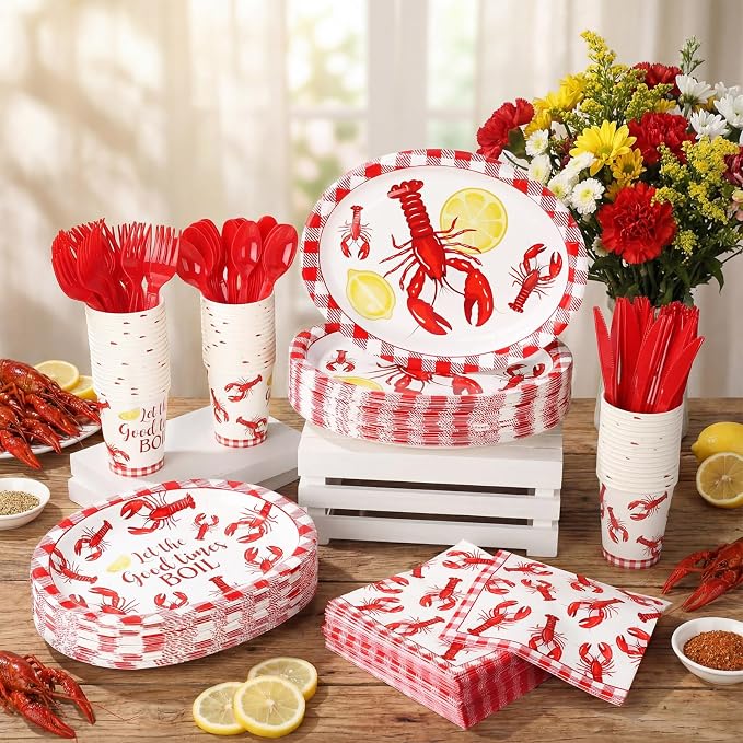 350 Pcs Crawfish Boil Party Decorations 12 in Disposable Oval Plates and - Image 2