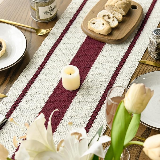 Artoid Mode Red Rustic Woven Table Runner 12x108 Inch | Holiday Farmhouse - Image 4