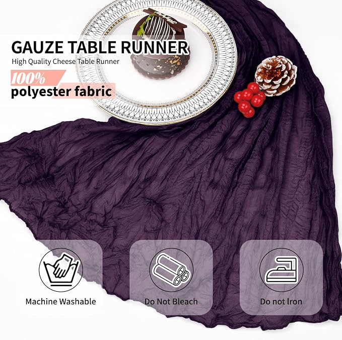 12 Pcs Dark Purple Cheesecloth Table Runner 10Ft, Gauze Table Runners 21.5 x - Image 4