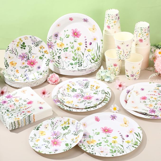 250 Pcs Wildflower Party Decorations Include Spring Summer Floral Paper Plates - Image 4