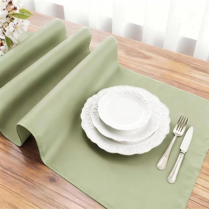 FOLINS&HOME Sage Green Waterproof Decorative Table Runner 108 Inches Long | - Image 3