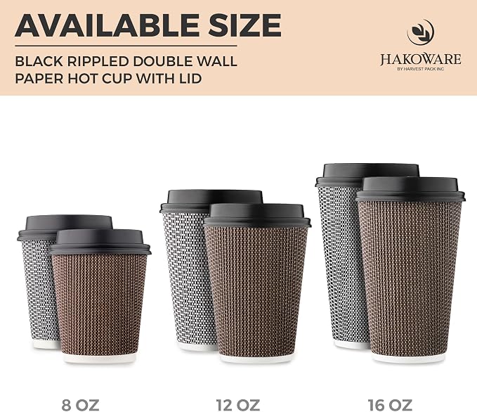 Harvest Pack 16 oz Disposable Coffee Cups, Insulated Ripple Double-Walled Paper - Image 5