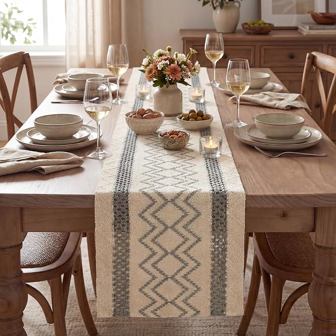 Artoid Mode Dark Grey Stripe Diamond Woven Table Runner 12x36 Inch | Holiday - Image 2