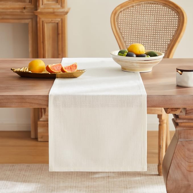 Rustic Cotton Linen Table Runner, 13x60 Inches Off White | Farmhouse Style - Image 4