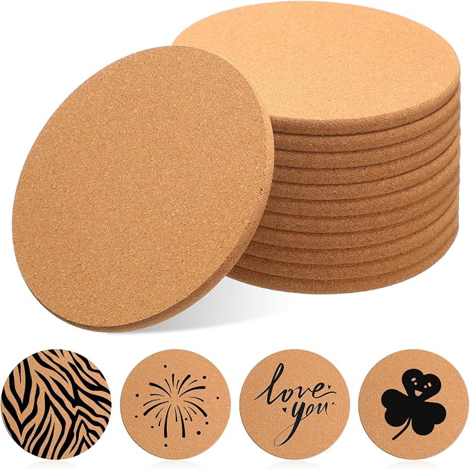 Boao 12 Pcs 6 Inch Round Absorbent Cork Coasters Wooden Cork Plant Coasters by Boao