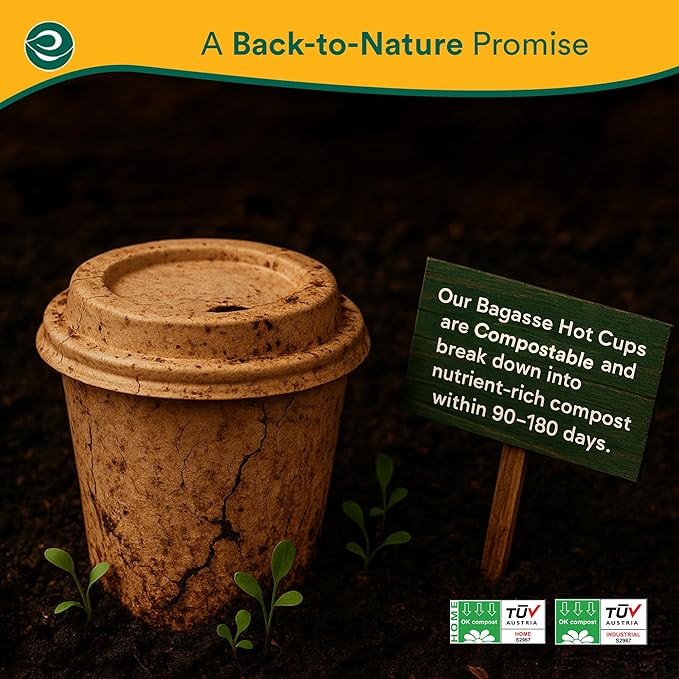 ECO SOUL 100 Pack 12 oz Disposable Coffee Cups with Lids & Sleeves Eco-Friendly, Biodegradable, Compostable, Leak-free & Sturdy To Go Hot Drink Cup for Tea, Chocolate Party Travel Cafe Office & Home