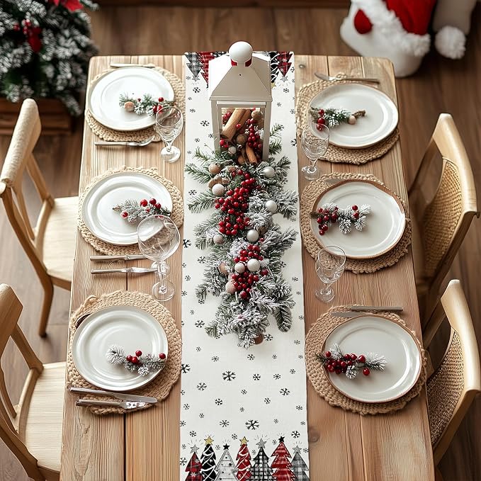 Christmas Table Runner 13x108 Inch, Xmas Tees Snowflakes Holiday Decorative - Image 3