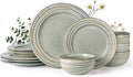 GBHOME Ceramic Dinnerware Sets,12 pcs Embossed Elegant Stoneware Plates and Bowls Sets, Housewarming Wedding Gift | Dishwasher & Microwave Safe | Dishes Set Service for 4,Desert Sage