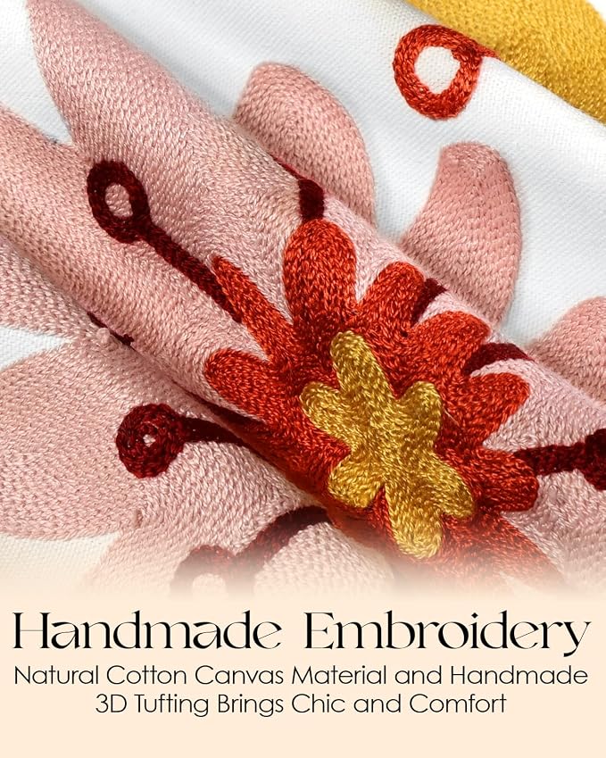 Canvas Embroidered Narrow 13"x 72" Table Runner, Colorful Flower | Exquisite - Image 2