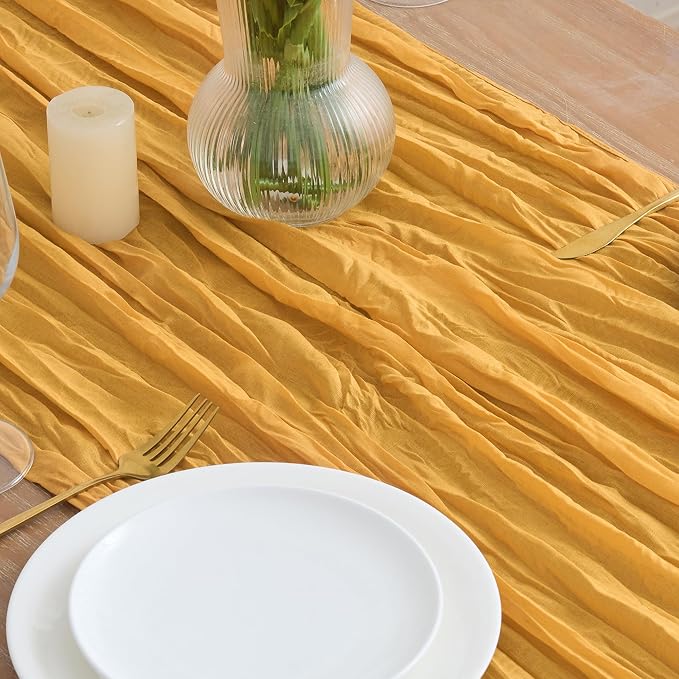 Asee'm 12pcs Gold Yellow Cheesecloth Table Runner Summer 10FT Rustic Gauze | - Image 3