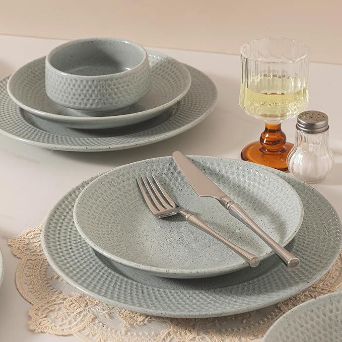 Dinnerware sets plates and bowls sets modern plates,Ceramic Dinnerware Sets,12 Pieces Porcelain Lightweight Plates,Scratch Resistant Dish Set (style - 12, 4 - Set (12pcs))