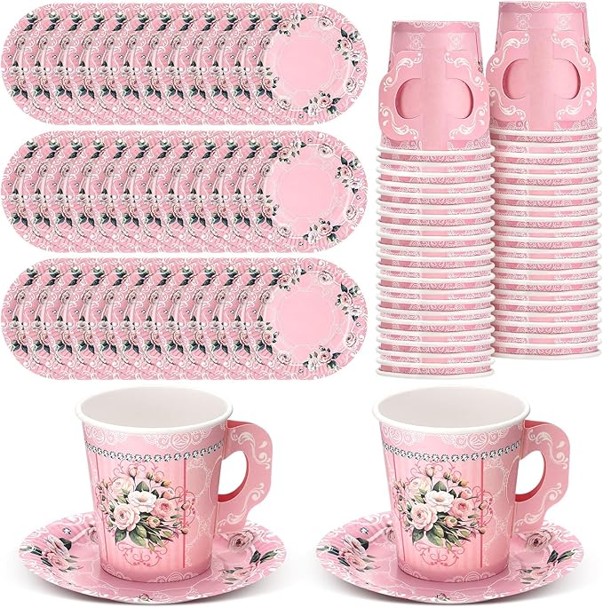 Nuogo 200 Pcs Floral Paper Tea Cups and Saucers 7 oz Disposable Paper Teacups by Nuogo