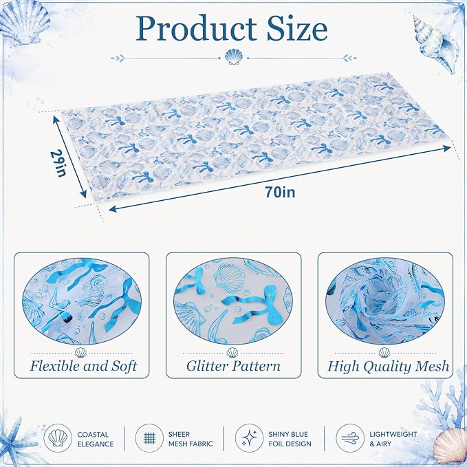 4 Pcs Coastal Table Runners 29 x 70 Inch Blue Bow Starfish Table Runner Last - Image 3