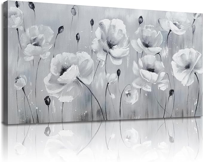 Belmrxne Flower Wall Decor Grey Wall Art Modern Canvas Painting Funny Artwork for Living Room Bedroom Dining Room Bathroom Kitchen Office 12x24 Inches