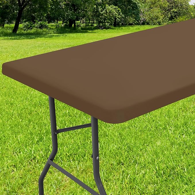 Smiry Rectangle Tablecloth, Elastic Fitted Flannel Backed Vinyl Tablecloths for 4ft Folding Tables, Waterproof Wipeable Table Covers for Indoor, Outdoor, Picnic and Camping (Brown, 30"x48")