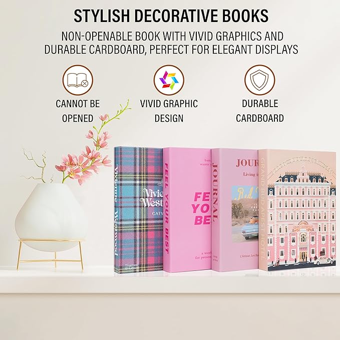 Velvet Medium | 4 PCS Faux Decorative Books for Home Decor | Not Real Books (Cardboard Boxes) | Coffee Table, Shelf Styling & Modern Aesthetic Accent Pieces for Living Room, Office