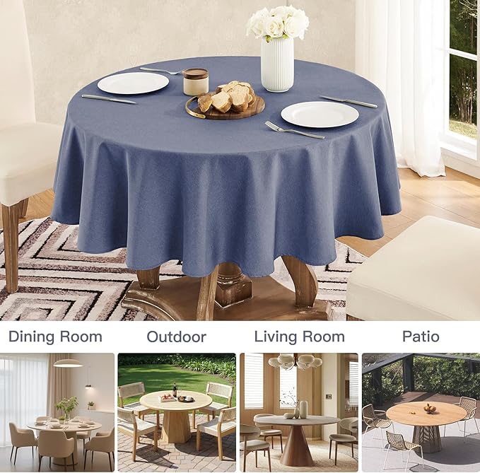 Tablecloth Linen Textured Waterproof & Stain Resistant Table Cloth Wrinkle Free Decorative Fabric Farmhouse Table Cover for Dining/Party/Buffet/Wedding, 60 x 60 Inch, Demin Blue