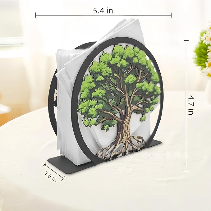 Tree of Life Napkin Holder for Table-Free-Standing Paper Napkin Dispenser for Cafe, Bar, Restaurant Table Decor |Colorful Metal Napkin Stand |Rustic Home Decor Presents|Modern Kitchen&Dining Accessory