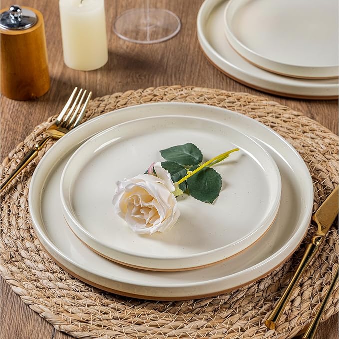 AmorArc Ceramic Dinnerware Set for 4 | Speckled Stoneware Plates and Bowls with unglazed terracotta | Scratch Resistant, Dishwasher & Microwave Safe Modern Dishes Sets- 12-Pcs