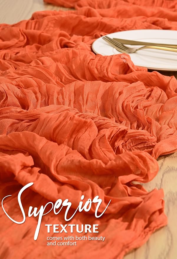 Showgeous 2 Pack Orange Cheesecloth Table Runners Boho Wedding Decor | Rustic - Image 4