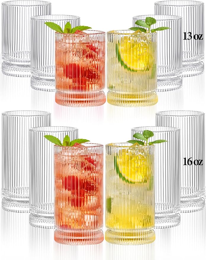 Ribbed Glassware Vintage Drinking Glasses 12Pcs by Megarte