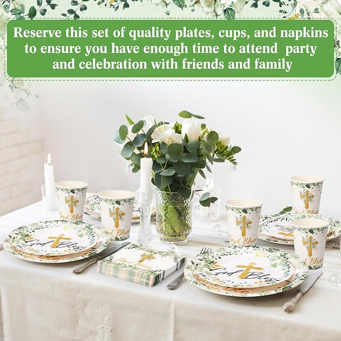 Pickmesh 250 Pcs God Bless Baptism Party Supplies Sage Green Disposable Paper - Image 4