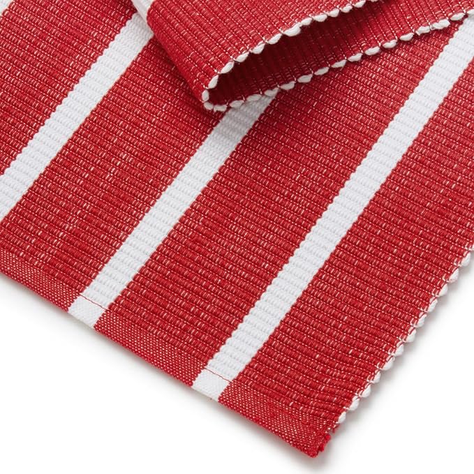Encasa XO Table Runner, Yarn Dyed Ribbed Cotton 13"x98" | Roma Red Stripes - Image 5