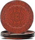 HASENSE Ceramic Dinner Plates Set of 4, 10 Inch Large Red Pasta Dessert Salad by Hasense