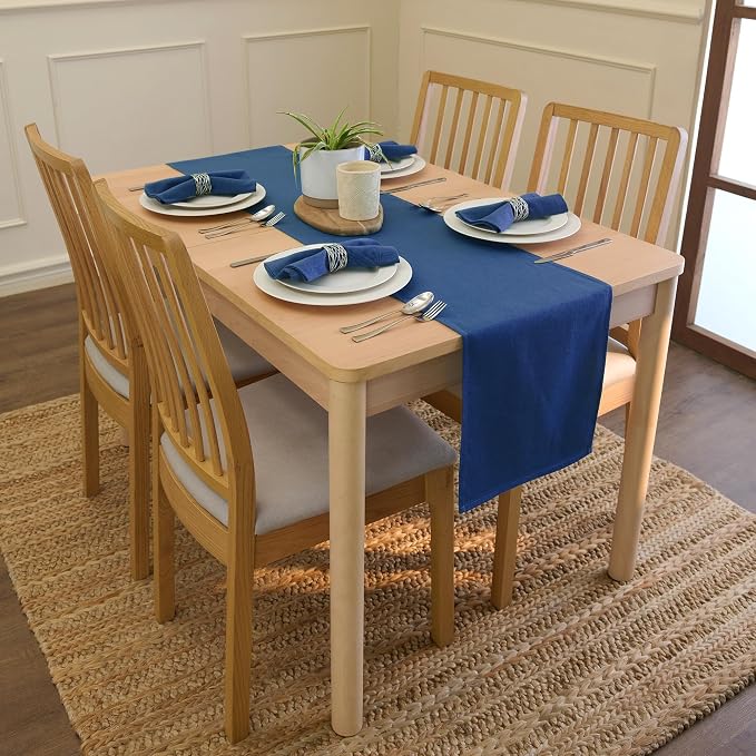 Encasa XO Table Runner, Cotton Canvas Dining Runner 13"x104" | Cobalt, 180 GSM - Image 2