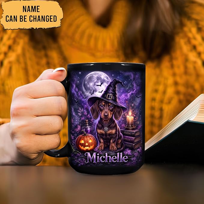 Hyturtle Personalized Halloween Dachshund Mug, Custom Name Gift - Image 2