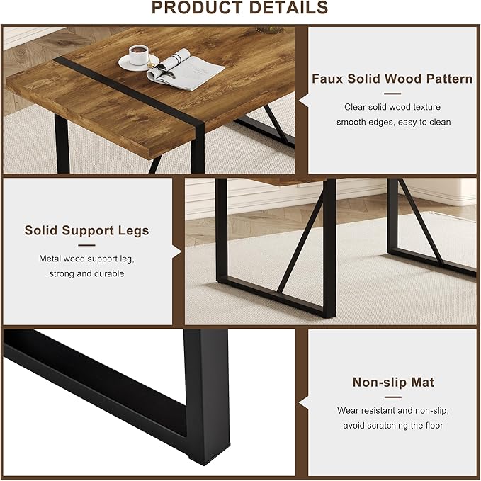 71'' Dining Table for 6-8, Dark Wood Kitchen Table with Metal Legs, Dinner Table for 6-8 for Home Dining Room Living Room