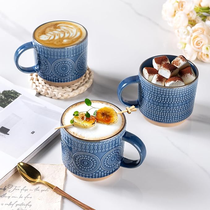 GBhome 16 oz Coffee Mugs Set of 4, Stackable Ceramic Coffee Cups Set | Modern - Image 3