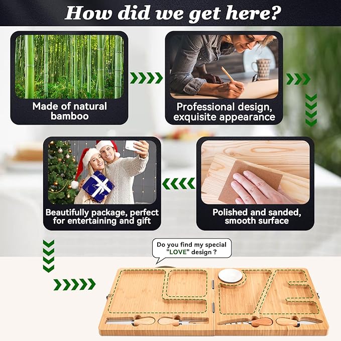 Charcuterie Board Gifts for Women: Bamboo Folding Cheese Board with Knife Set - Unique White Elephant Gift, Valentine Christmas Birthday Party House Warming Gift for Mom Wife Girlfriend