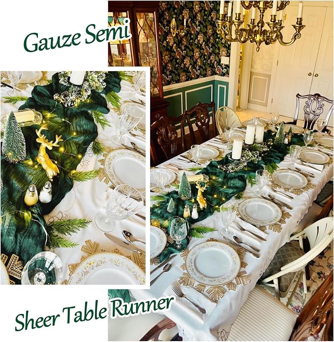 4 Pack Emerald Green Cheesecloth Table Runner 20 x 120 inch Gauze Table Runners - Image 3