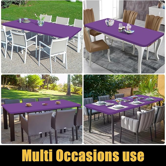 Smiry Rectangle Picnic Table Cloth, Waterproof Elastic Fitted Tablecloths for 6 Foot Tables, Washable Polyester Table Cover for Camping, Indoor and Outdoor (Purple, 30"x72")