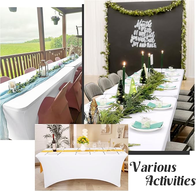 HAISIWLKJ 3 Pack Table Cloth 6ft White Tablecloths for Rectangle Folding Table Spandex Fitted Stretch Cover Wrinkle Resistant Washable for Party, Wedding, Banquet, Festival