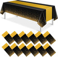 12Pcs Black and Gold Tablecloth Party Decorations, Plastic Black Table Cloth by MASHAN