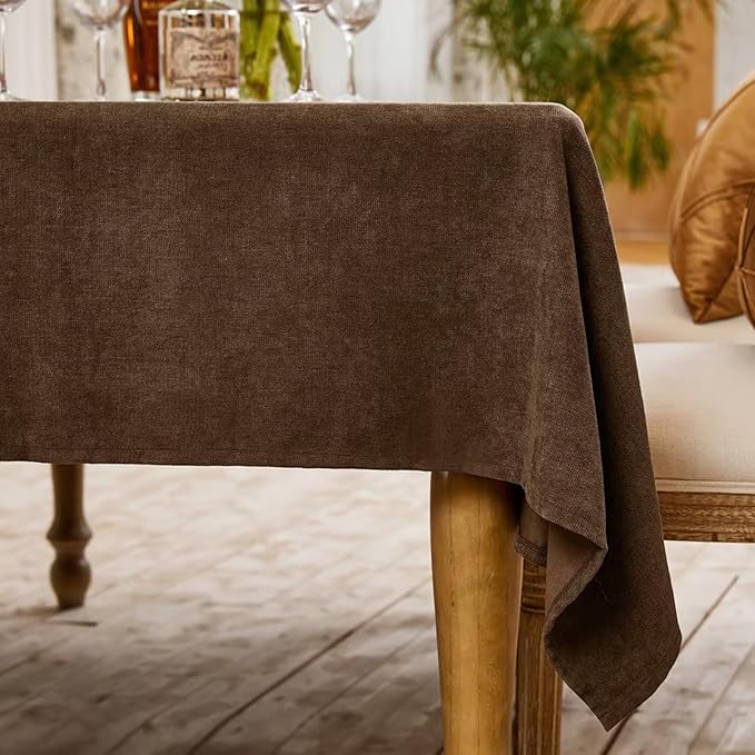 BALCONY & FALCON Rectangle Tablecloth Washable Wrinkle Resistant and Water Proof Table Cloth Decorative Linen Fabric Tablecloths for Dining Parties Kitchen Wedding and Outdoor Use (Brown, 55x95)