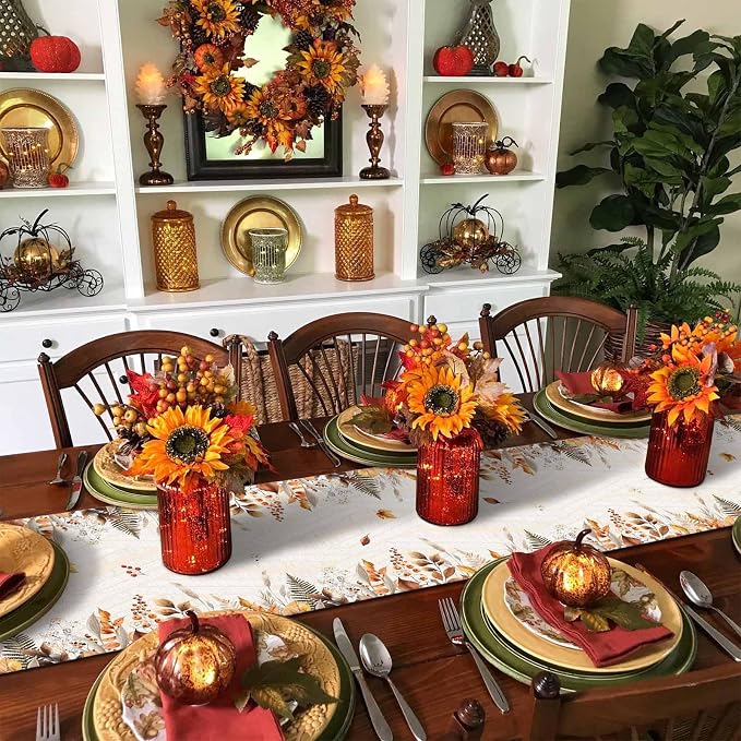 White Golden-Yellow Pumpkin Fall Table Runner 60 Inches Long, Thanksgiving - Image 6